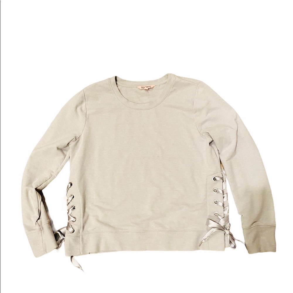 JUICY COUTURE Satin Ribbon Side Lace Up Sweatshirt